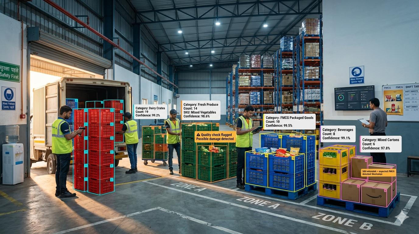 Automated crate counting on a logistics conveyor line